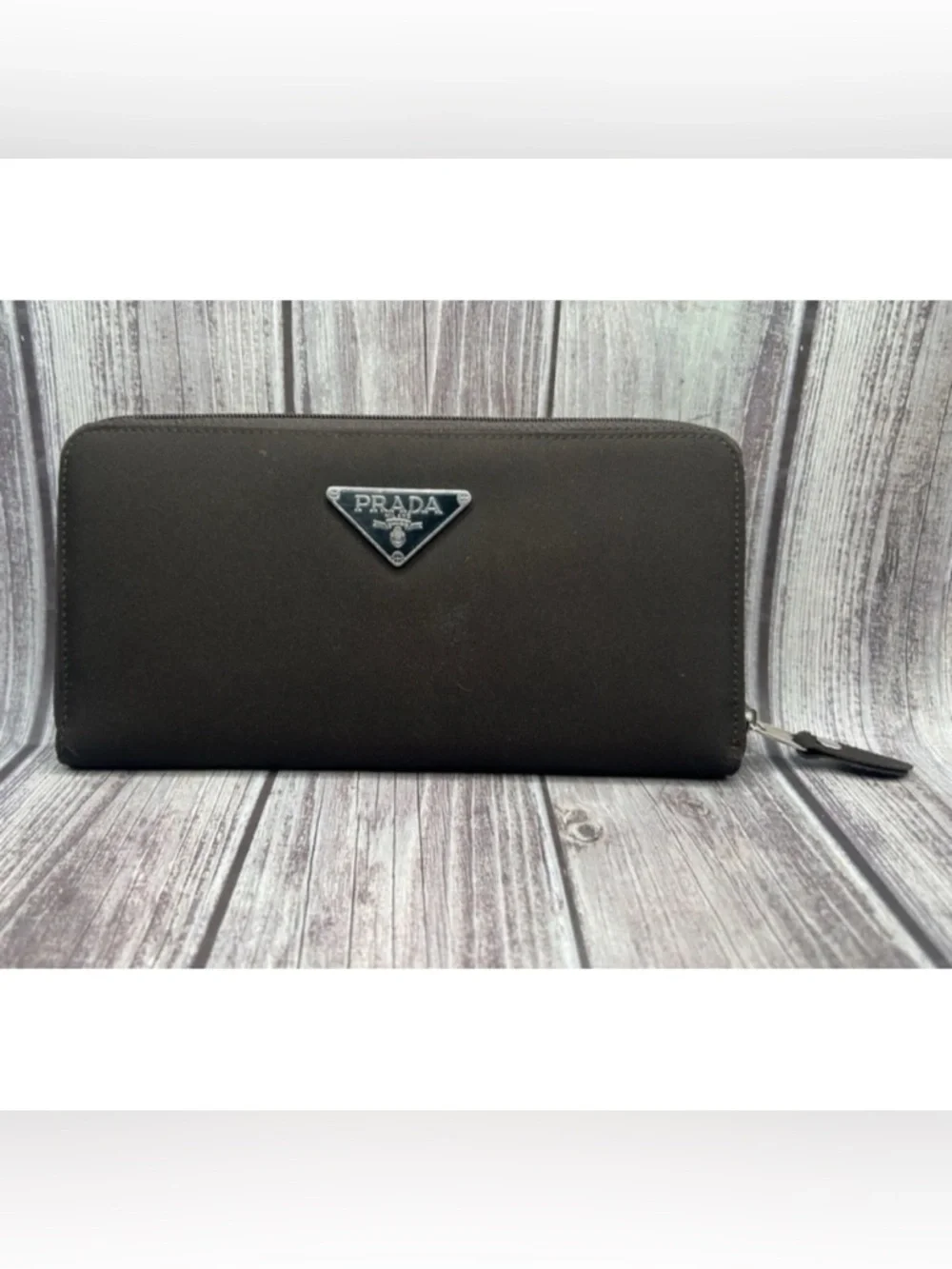 *READ DESCRIPTION* PRADA Tessuto Nylon & Leather Zip Long Wallet Chocolate Brown - Picture 1 of 14